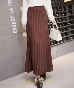 スカート | ニット秋冬 レディース ロングプリーツハイウエスト 大人 30代 ウエストゴム 40代 50代 ストレッチ 無地 エレガント 柔らか