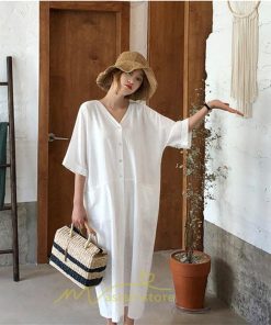 マキシ | ワンピース レディース 夏ワンピース 綿麻 五分袖 体型カバー 着痩せ 韓国風 30代 40代 50代 Vネック 通勤 OL デート キレイめ 新作 2022 お出かけ おしゃれ