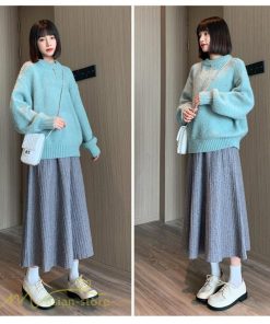 スカート | マタニティ秋 冬 コーデ マタニティウェア レディース Aライン ニット 2022新作 ゆったり カジュアル 大きいサイズ チェック ウエスト調整