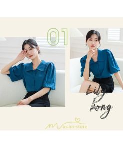 シャツ・ブラウス | ブラウス レディース オフィス シャツ 青 フォーマル 半袖 おしゃれ カジュアル フェミニン 開襟 着痩せ フランス風 お仕事 クラシック ビジネス 通勤 OL