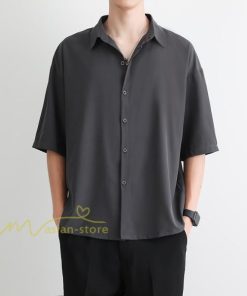 シャツ | 夏メンズ 半袖 涼感 落ち感 トップス 五分袖 前開き 開襟カジュアル男性 無地 かっこいい 上品 スリム 30代40代 大人 仕事 50代 夏服