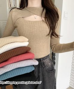 ニット・セーター | カットソー ニット レディース リブニット 長袖 秋冬 春 トップス スリム ストレッチ インナー 無地 長袖ニット プルオーバー 着痩せ 長袖カットソー 通学通勤