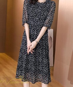 ミディアム | Aラインワンピース ワンピース 半袖 柄 フェミニン カジュアル 大きいサイズ 4L ワンピ きれいめ 夏新作 体型カバー 夏物 ミディアムワンピース 大人 フレア