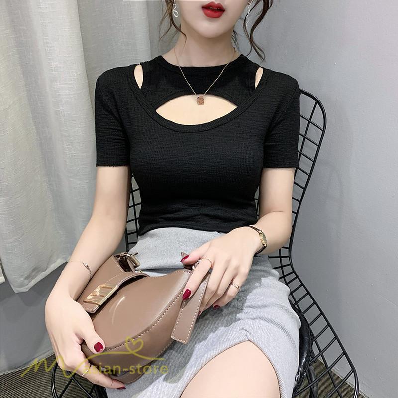 tシャツ・カットソー | カットソー 夏物 レディース 着痩せ トップス Tシャツ 透かし編み セクシー 女性着 着回し 無地 タイト きれいめ お出かけ 夏コーデ 半袖 フェミニン アウトドア