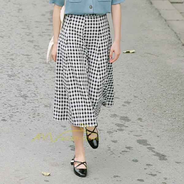 スカート | チェック柄 ロング丈 フレア ボトムス レディース フェミニン デイリー 上品 20代30代40代50代 カジュアル 着痩せ お出かけ 体系カバー 通勤通学 夏物
