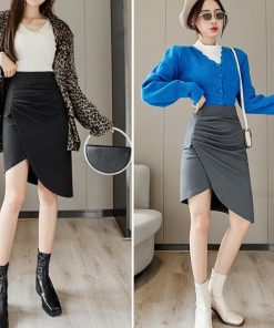 タイトスカート | ウールライク ギャザースカート 不規則裾