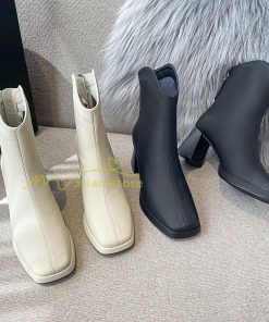 ショートブーツ | ブーツ レディース シューズ 靴 太ヒール チャンキーヒール ブーティー スクエアトゥ 合皮ブーツ コスプレ 後ろファスナー PUブーツ くつ COS