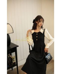 マキシ | ドッキングワンピース 秋 レディース 長袖ワンピ 切替 フェイク レイヤード風 重ね着風 Aラインワンピース 着痩せ ワンピース 可愛い 大人 二次会 30代40代