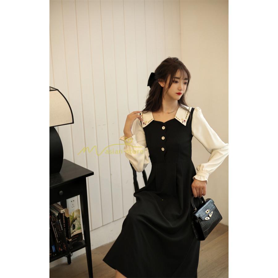 マキシ | ドッキングワンピース 秋 レディース 長袖ワンピ 切替 フェイク レイヤード風 重ね着風 Aラインワンピース 着痩せ ワンピース 可愛い 大人 二次会 30代40代