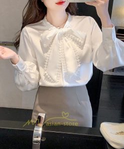 シャツ・ブラウス | ボウタイ リボン ブラウス シャツ リボンシャツ レディース 長袖 白 トップス 無地 大人 女性 ビジネス 入学式 卒業式 ママ 着回し 通勤 通学 カジュアル