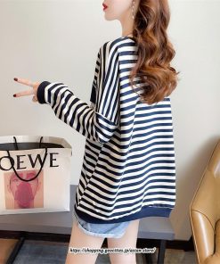 パーカー | トレーナー レディース スウェット 大きいサイズ 韓国 トップス 長袖 おしゃれ ボーダー柄 Tシャツ 大きいサイズ 体型カバー 送料無料 大きいポケット