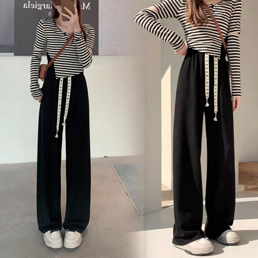 ワイドパンツ | ワッフル調ストレートパンツ レディース夏