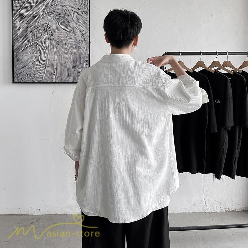 シャツ | メンズ 夏コーデ 2021新作 ライトアウター 5分袖 7分袖 スタンドカラー 麻綿 無地 カッコイイ お出かけ カジュアルトップス 薄手 夏着 アウトドア