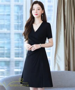 ミディアム | ワンピース レディース 無地 Vネック 半袖 カジュアル おしゃれ エレガント 上品 春 夏 新作 レディースワンピース サマーワンピース 膝丈 きれいめ お出かけ