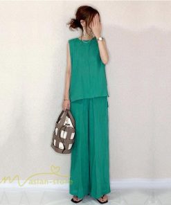 セットアップ | レディース 夏新作 無地 薄手 ワイドパンツ キャミソール ノースリーブ 薄手 上下セット ロングパンツ ガウチョパンツ ルームウェア 可愛い