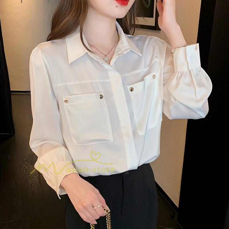 シャツ・ブラウス | トップス シャツ ブラウス レディース 長袖 オフィス ホワイト OL 制服 事務服 就活 リクルート 夏物 着痩せ カジュアル 韓国ファッション 20代30代40代50代