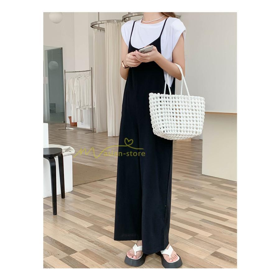 オーバーオール サロペット | サロペット オーバーオール オールインワン ワイドパンツ レディース 無地 キャミ ガウチョ 20代30代40代 着痩せ 可愛い 送料無料 ワイドサロペット