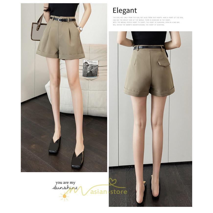 ショートパンツ | パンツ 無地 ベルト 美脚 カジュアル シンプル レディース 春 夏 ベルト付ボトムス お出かけ 日常 ズボン ゆったり 短パン