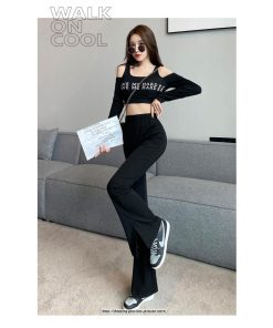 チノ・テーパード・ジョガー・スキニーパン | パンツ レディース フレアパンツ ロングパンツ 千鳥格柄 ブラック スリット カジュアル ハイウエスト お出かけ かわいい スキニーパンツ トレンド おしゃれ