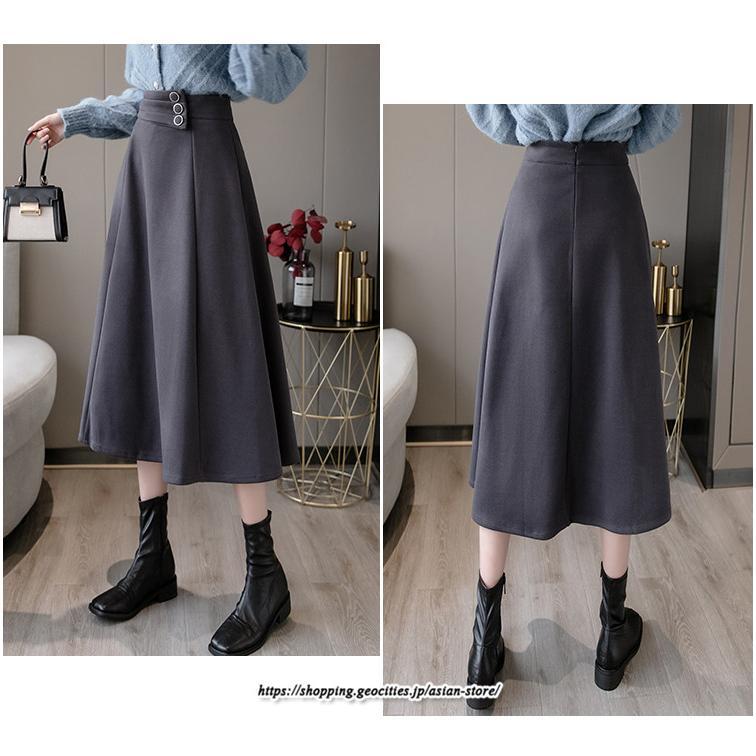 スカート | レディース ロングフレアAラインボトムス ラシャ 秋冬 暖か カジュアル お洒落 大人 可愛い 50代 30代 20代 着痩せ 40代