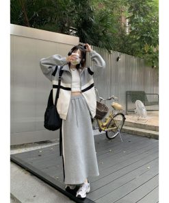 スカート | スウェット秋冬 レディース ドッキング ロングジャケット パーカー スウェット アウター 無地 ボトムズ 運動 ウエストゴム ジップアップ