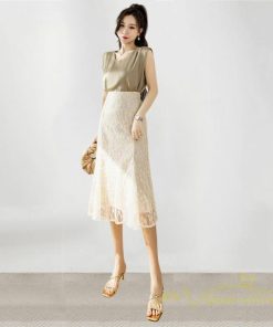 スカート | レーススカートロング丈 ハイウエスト エレガント キレイめ 通勤 日常 大人 リゾートロング 秋 花柄 柔らか 無地 ボトムス レディース ンプル