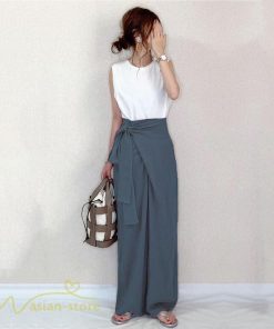 ワイドパンツ | レディース ガウチョパンツ 無地 ロングパンツ 着痩せ 体型カバー カジュアル パンツ おしゃれ 蝶結び かわいい ハイウエスト ゆったり 韓国風