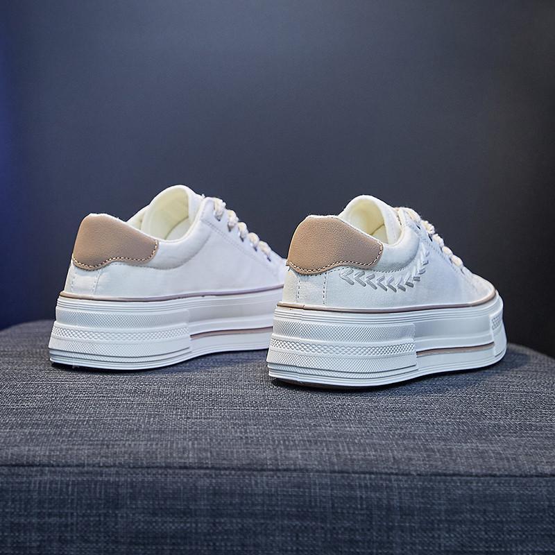スニーカー | レディースシューズ レースアップ ローカット 厚底靴 履きやすい キャンバス カジュアルシューズ フラットシューズ