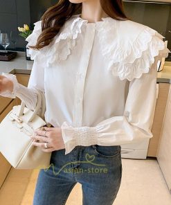 シャツ・ブラウス | ブラウス レディース 長袖 白 おしゃれ 綿 春 夏 トップス コットン 無地 長袖シャツ ファッション カジュアル エレガント 優雅 通勤 OL 上品 オシャレ 細身