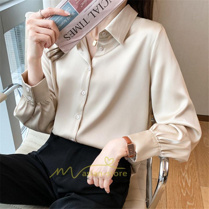 シャツ・ブラウス | ブラウス レディース オフィス おしゃれ 長袖 開襟 シャツ ビジネス OL 事務服 無地 長袖シャツ ファッション 優雅 エレガント カジュアル 通勤 細身 着回し