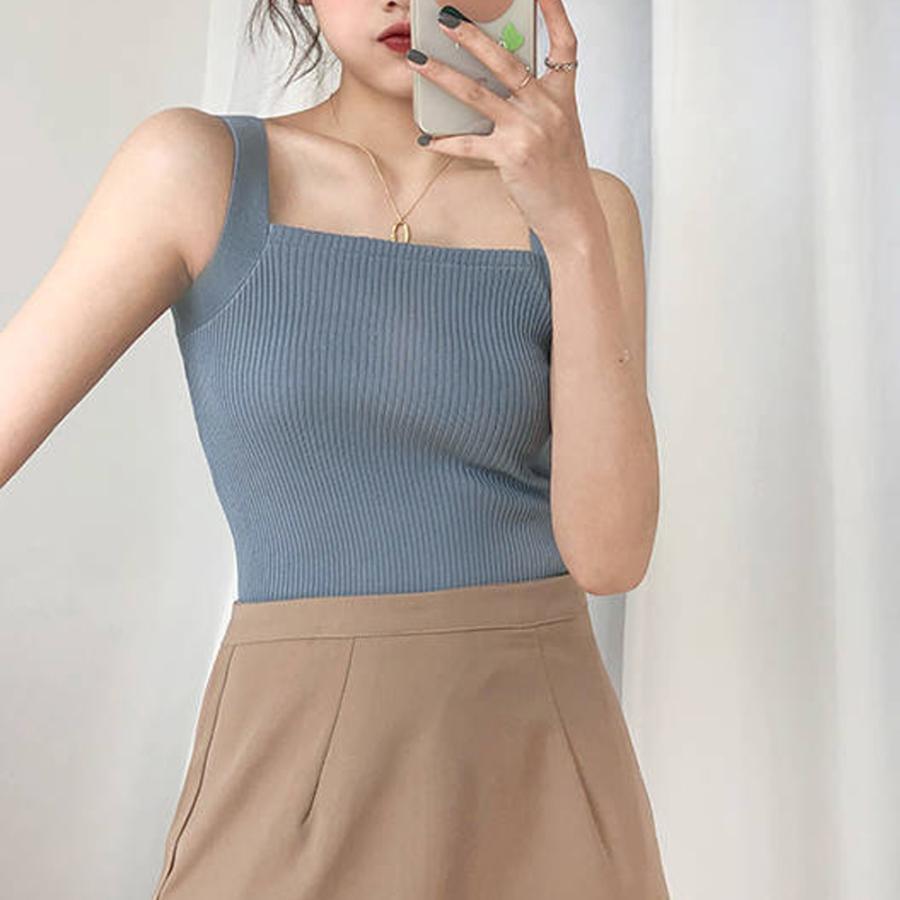 Tシャツ・カットソー | リブニット タンクトップ スクエアネック