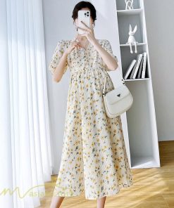 ワンピース | マタニティレディース 着痩せ 小花柄 Vネック マタニティ Aライン 夏新作 ひざ丈 韓国風 半袖 カジュアル 妊婦服 マタニティウェア