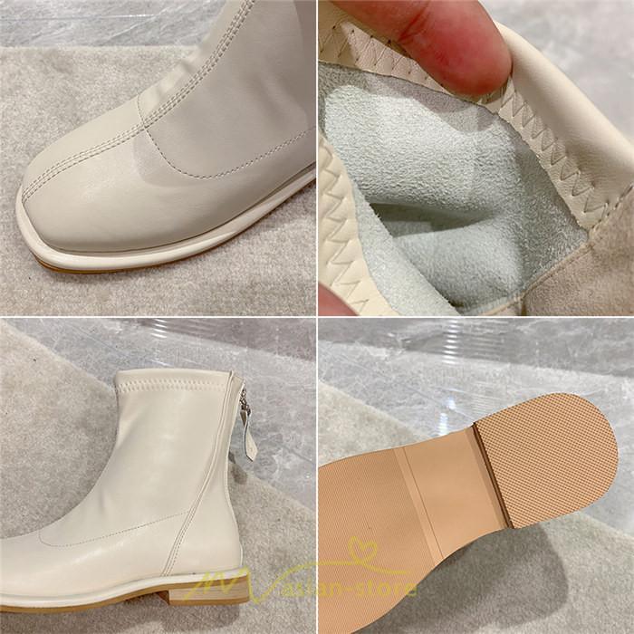 ショートブーツ | ブーツ レディース グランドトゥ 痛くない 歩きやすい 疲れない 滑りにくい 履きやすい ブラック オフホワイト カーキ ブラウン 22.5cm-25cm 黒