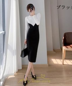 ニットワンピース | ワンピース 秋 秋服 レディース ニット ロングワンピース ロング 長袖 冬 冬服 タイト 切り替え 着痩せ お出かけ 韓国風 20代30代40代50代 通勤 2022新作