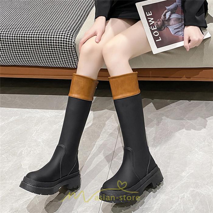 ロングブーツ | レディース ブーツ 厚底 歩きやすい 痛くない 定番 カジュアル 人気ブーツ ファスナー 黒 ブラック 美脚 おしゃれ オフホワイト 白 ブラウン