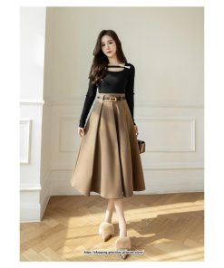 スカート | フレアロング ロング丈フレア秋 冬 秋冬  ミモレ ミモレ丈フレアおしゃれ プリーツ あったか あったか キレイめ ラシャ 通勤 通学