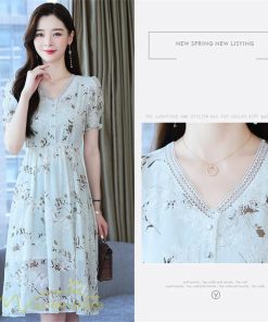 ミディアム | ワンピース レディース ミディアムワンピース 花柄 夏服 Aラインワンピース 上品 ミディアム丈 お出かけ 20代 30代 カジュアル 40代 エレガント 膝丈 Vネック