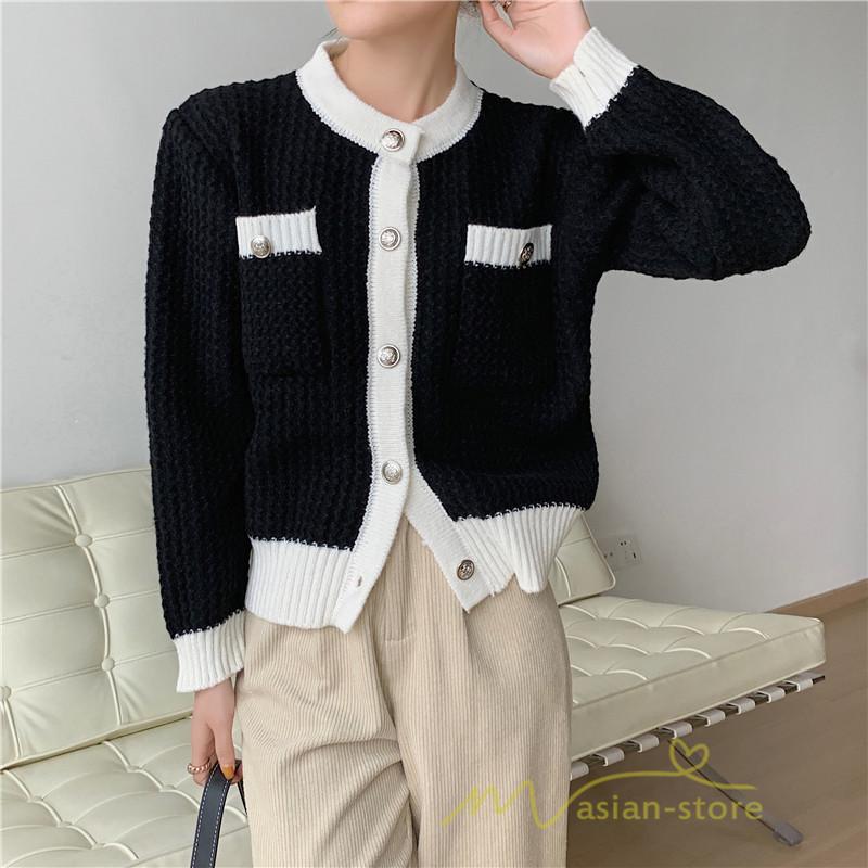 カーディガン | 2022秋冬ニットショート丈 レディース フロントボタン 羽織り ポケット アウター ニット セーター 大人 20代40代 やさしい 通学通勤 長袖