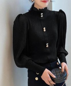 シャツ・ブラウス | バルーン袖 リブニットトップス 韓国風