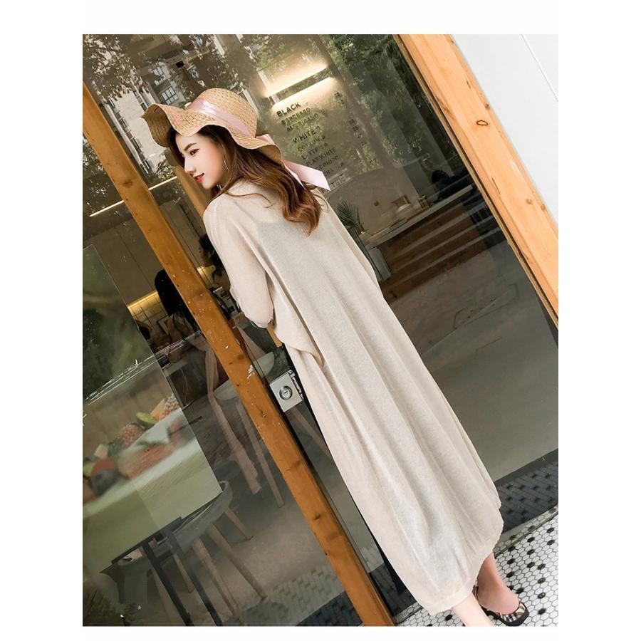 カーディガン | ロング薄手ニットレディーストップス 日焼け止め衣 UVカット 紫外線対策 長袖 前開き ゆったり 2020春夏 おしゃれ 透け感