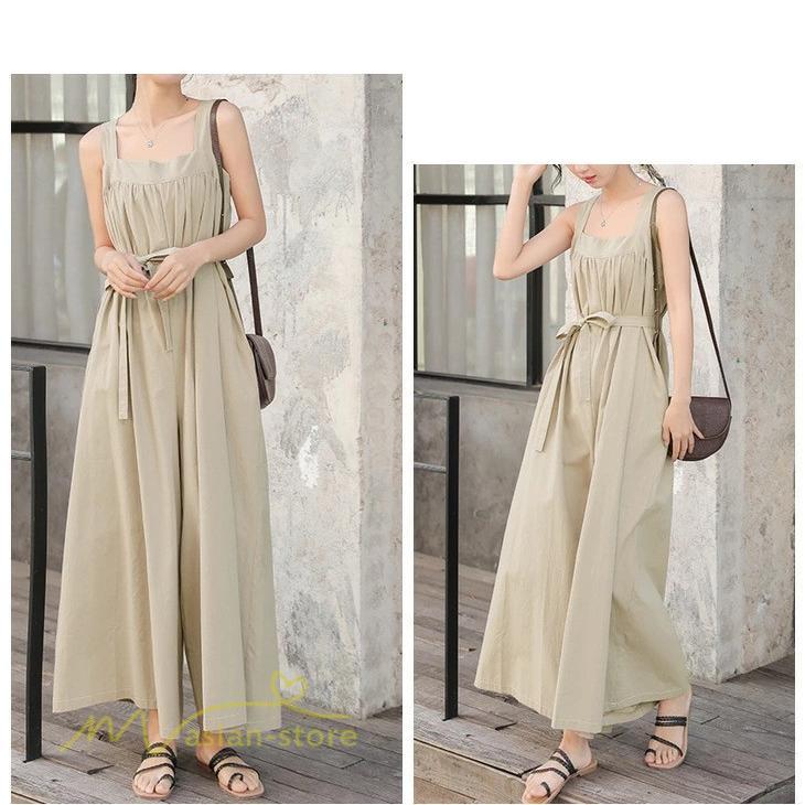 ノースリーブ | サロペット レディース 無地 着痩せ キャミサロペット 可愛い 20代 30代 カジュアル 春 夏 秋 韓国風 ゆったり パンツ コーデ プルオーバー