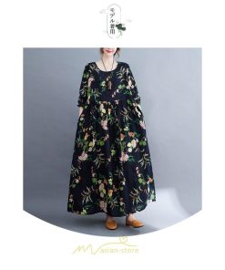 マキシ | 長袖ワンピース 秋物 レディース ロングワンピース 花柄 夏 30代40代 大人 秋ワンピース 新作 ワンピース Aラインワンピ ゆったり 旅行 広い裾 可愛い 揺れる