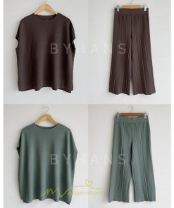 送料無料SALE | セットアップ ニット トップス パンツ ストレッチ 涼感 夏ニット 半袖 九分丈 ウエストゴム レディース 2点セット ゆったり Vネック 無地 30代40代 上品