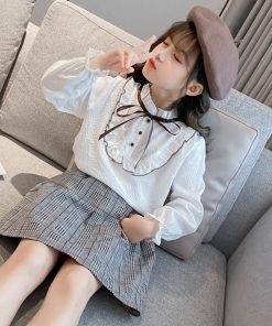 （子供）その他 | 秋冬 カジュアル スカート 2点セット セットアップ ミニチェック柄スカート 通学着 おしゃれ 女の子 長袖 小学生 シャツ キッズ