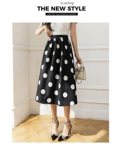 スカート | ロング丈フレアウエストゴム レディース 春夏 体型カバー ドット柄 フェミニン デイリー 通勤通学 着痩せ 着回し カジュアル お出かけ 20代30代40代