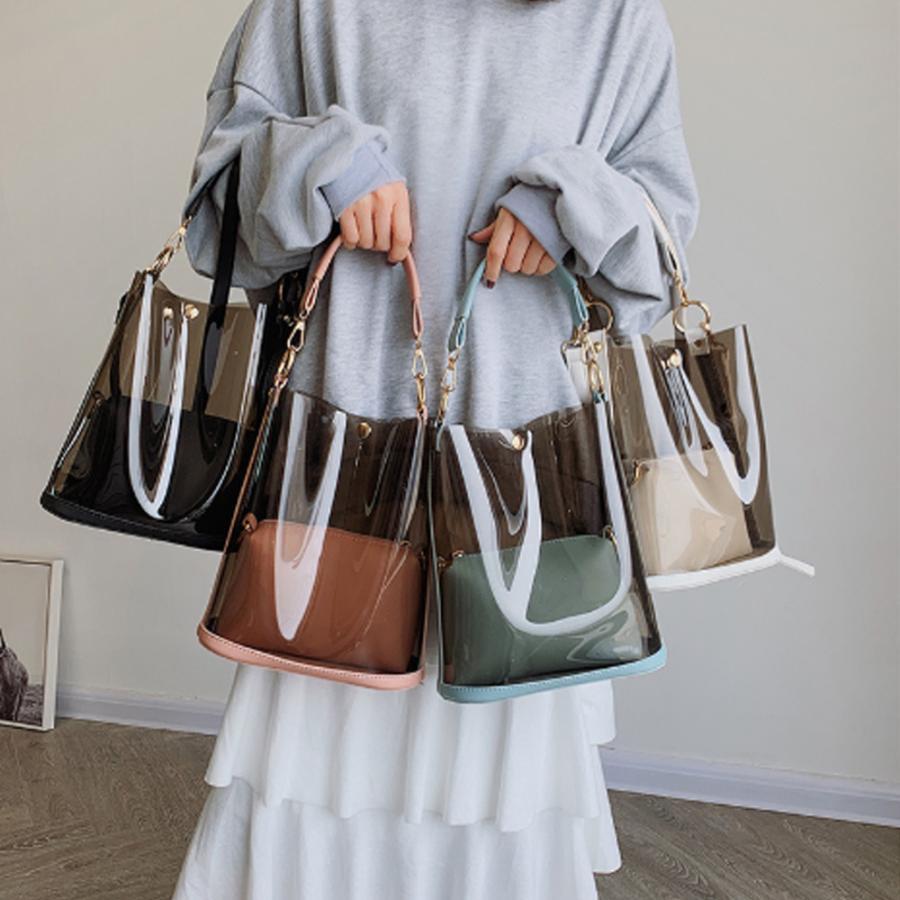 ショルダーバッグ | トートバッグ 斜めがけバッグ 2点セット ポーチ付き レディース クリアバッグ おしゃれ ビニールバッグ 大容量