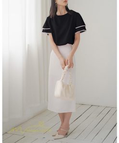 tシャツ・カットソー | トップス Tシャツ レディース 半袖 クルーネック ゆったり おしゃれ ブラウス 着痩せ 春 夏 秋 新作 L M 可愛い スカラップ袖 カジュアルTシャツ 無地