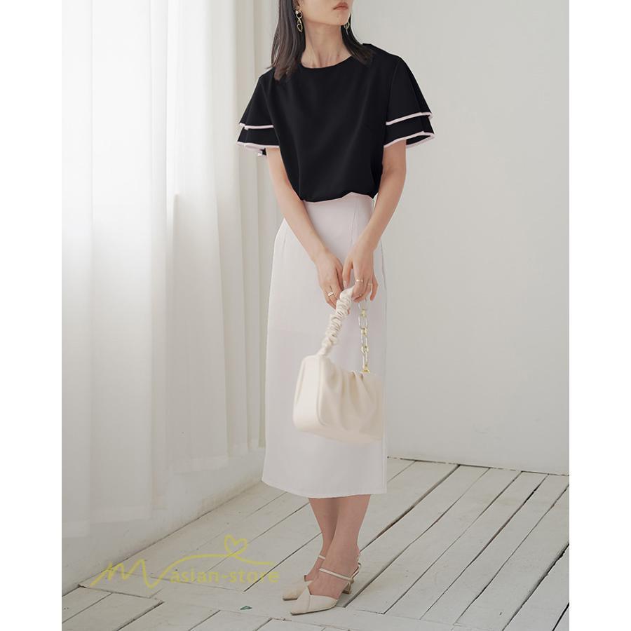 tシャツ・カットソー | トップス Tシャツ レディース 半袖 クルーネック ゆったり おしゃれ ブラウス 着痩せ 春 夏 秋 新作 L M 可愛い スカラップ袖 カジュアルTシャツ 無地