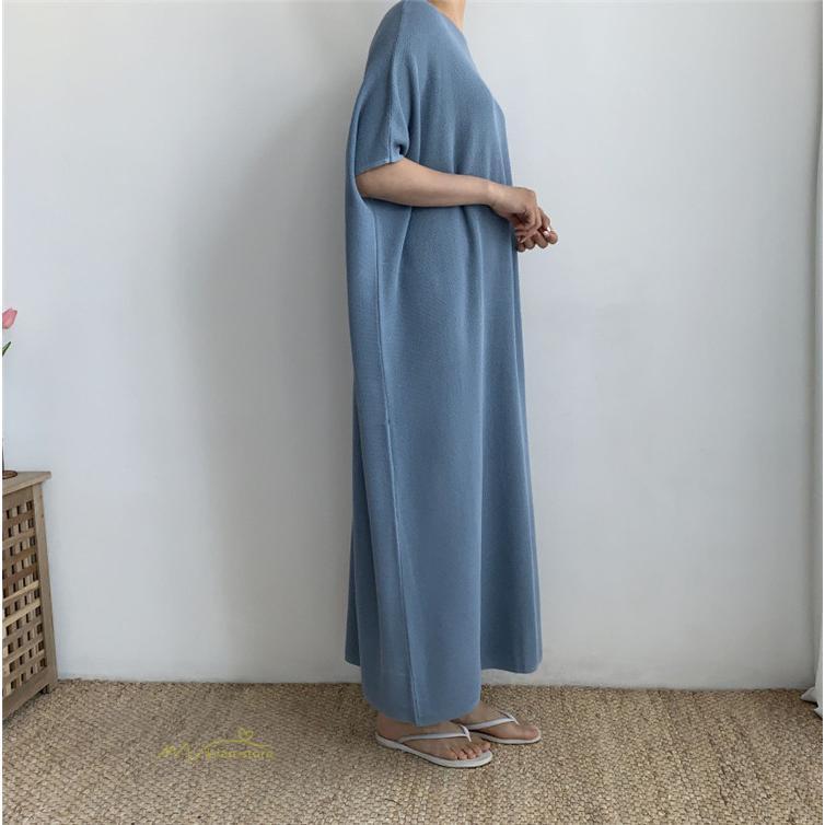 マキシ | ワンピース 夏 春 レディース 半袖 カジュアル 30代 20代 ロング かわいい 無地 5分袖 ゆるシルエット 体型カバー ビッグシルエット カジュアル