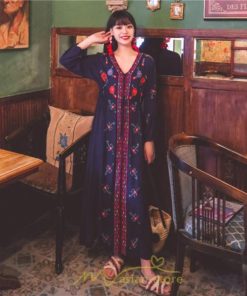 マキシ | ワンピース レディース ロングワンピース ロング丈 マキシ丈 綿麻 長袖 Vネック 花柄 体型カバー ゆったり ゆるっとワンピース リネン 夏 シンプル 秋 かわいい